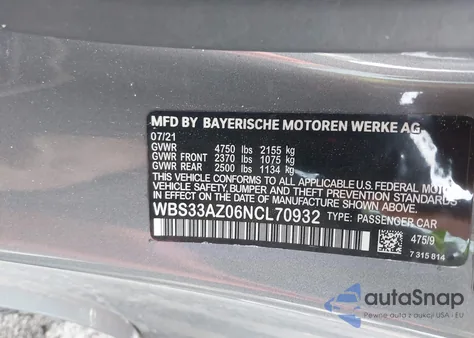 2022 BMW M4 Competition z USA, uszkodzony, nr VIN WBS33AZ06NCL70932